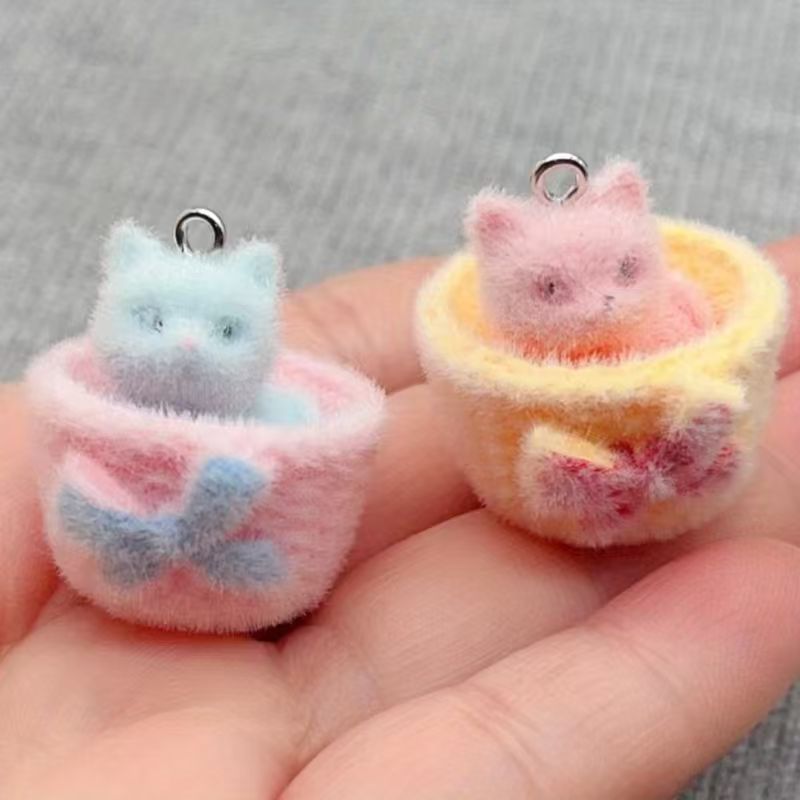 Jewelry Making Jewelry - 4pcs 3D plush resin cat pendant,