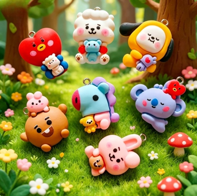 7pcs BT21 Resin Cartoon Charm  - Jewelry Making Parts review and price
